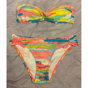 Firefly Women's Abstract‎ Colorful Strapless Bandeau 2pc Swimsuit Bikini, XXS